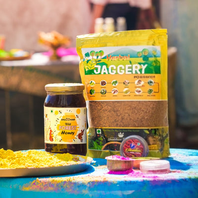 WAO pack of Wild Honey, Saffron & Herbal Jaggery Powder.